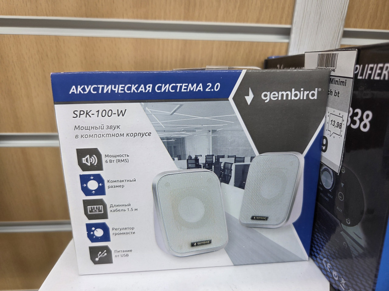 Колонки . Gembird SPK-100-W, 2*3Вт